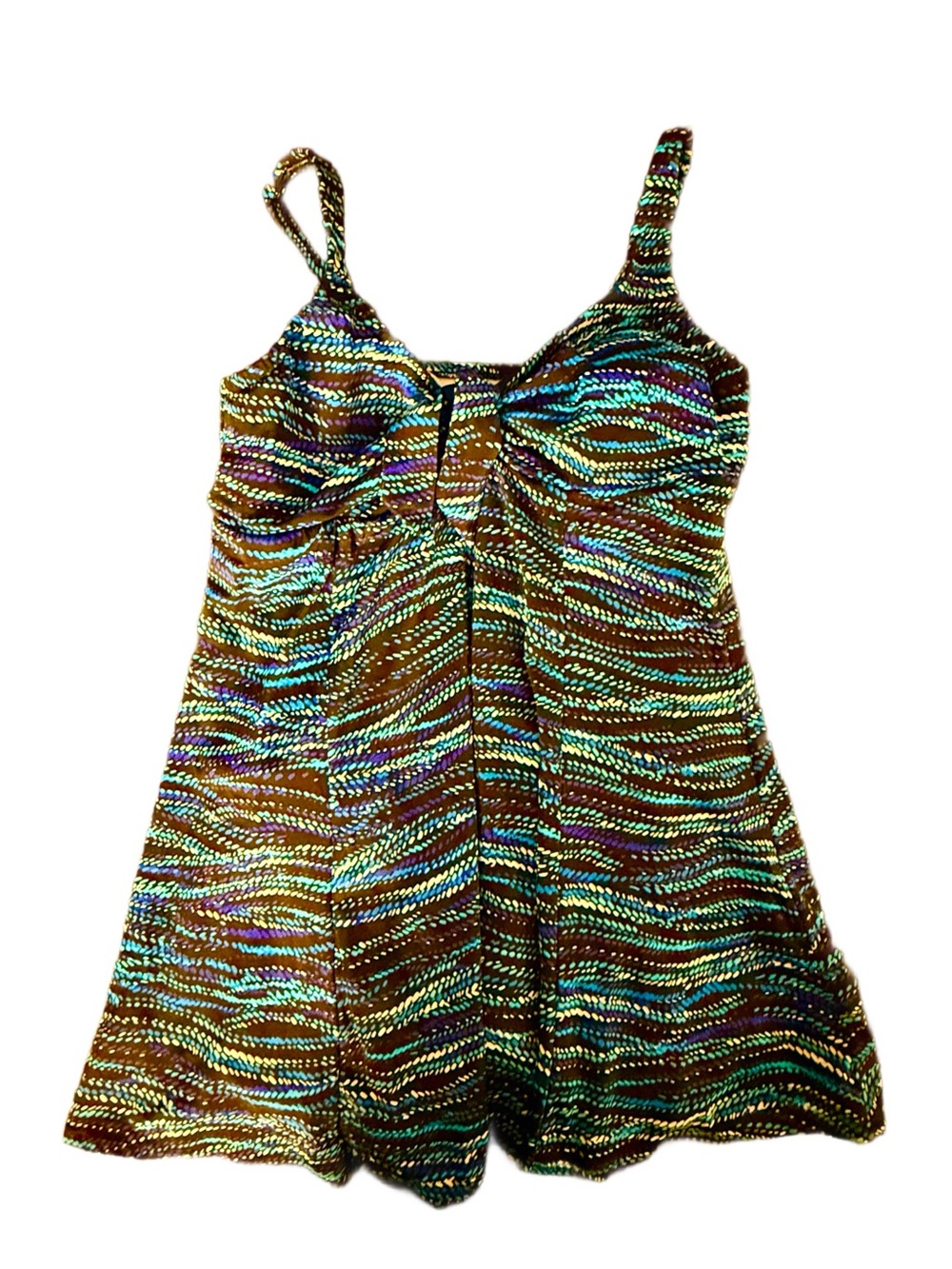 Women’s croft & barrow Swim Dress  with Blue & Teal Wave Print - Size 14 - NWOT